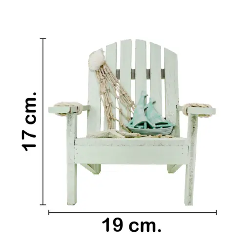 Silla de madera con red decorativa de playa verde de17x19x19cm