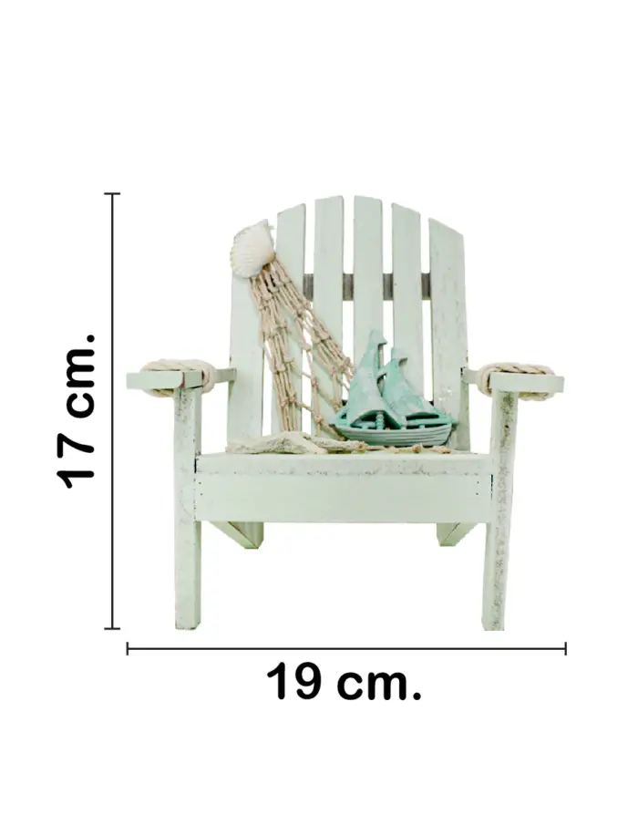 Silla de madera con red decorativa de playa verde de17x19x19cm - Image 2