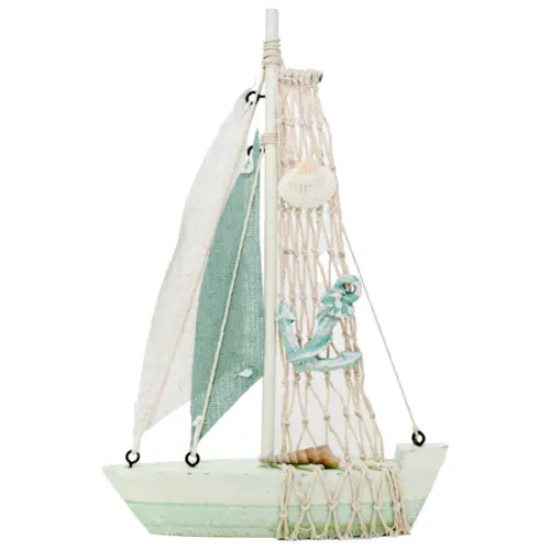 Barco de madera verde con ancla de 16×4.5x23cm