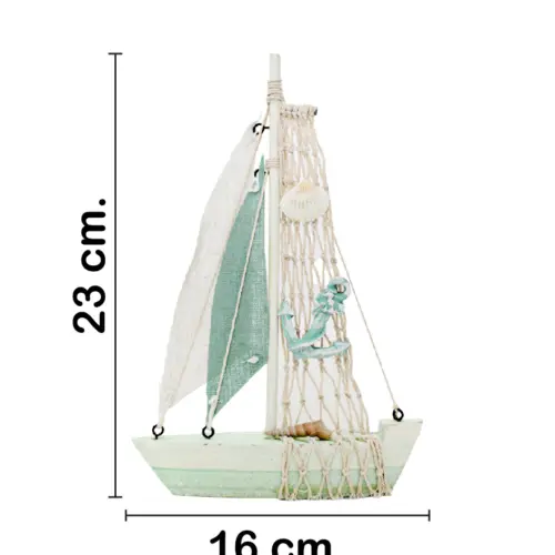Barco de madera verde con ancla de 16×4.5x23cm