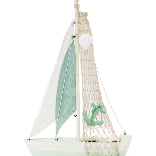 Barco de madera verde con ancla de 24x5x37cm