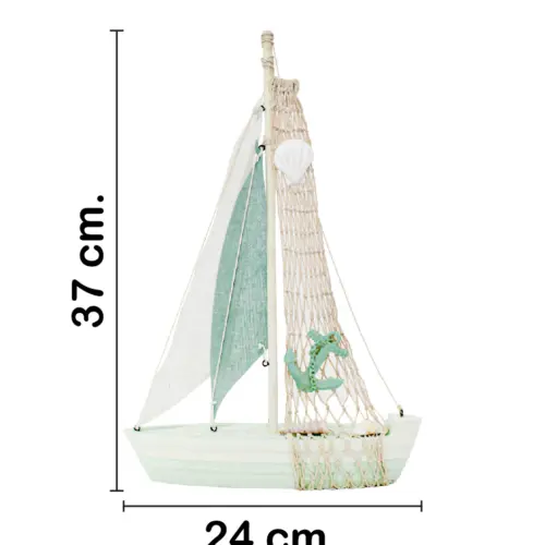 Barco de madera verde con ancla de 24x5x37cm