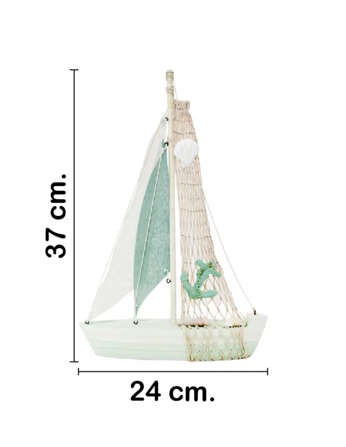 Barco de madera verde con ancla de 24x5x37cm - Image 2