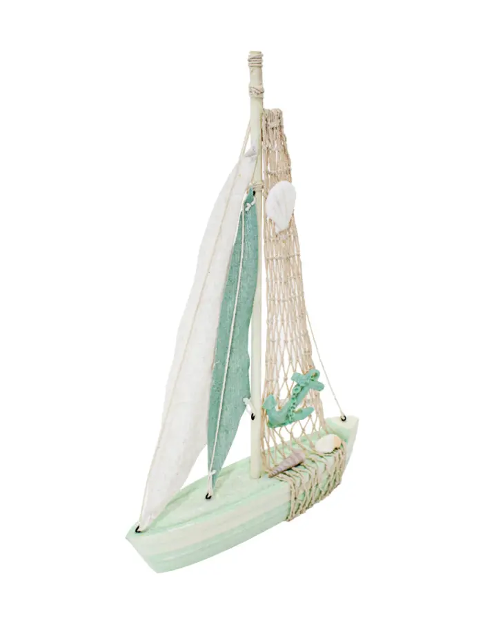 Barco de madera verde con ancla de 24x5x37cm - Image 3