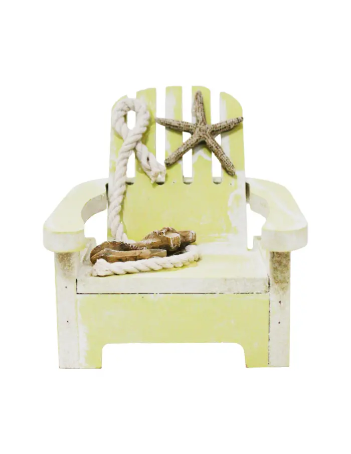 Silla de madera decorativa de playa amarilla con estrella de 10x11x10cm - Image 2