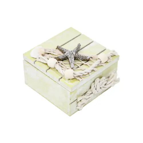 Caja de madera con detalles marinos verde de 10x10x7cm