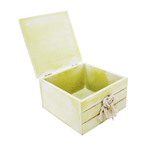 Caja de madera con detalles marinos verde de 13x13x9cm