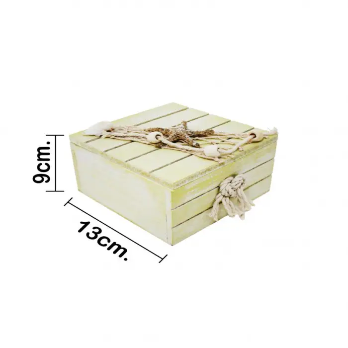 Caja de madera con detalles marinos verde de 13x13x9cm - Image 4