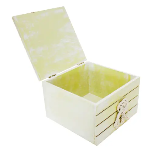 Caja de madera con detalles marinos verde de 16x16x12cm