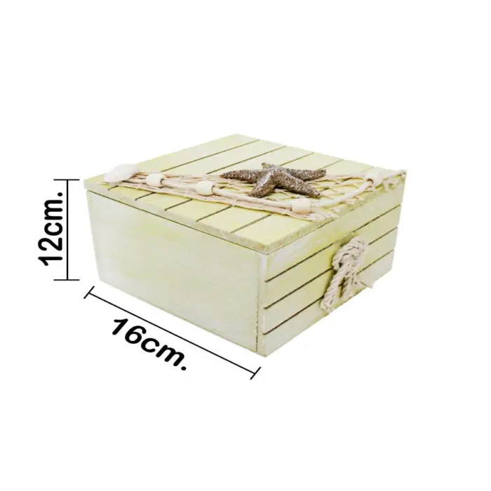 Caja de madera con detalles marinos verde de 16x16x12cm - Image 4