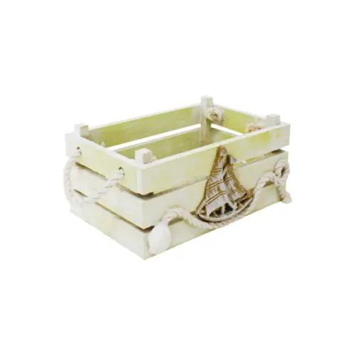 Caja de madera con diseños marinos verde de 16x10x8cm