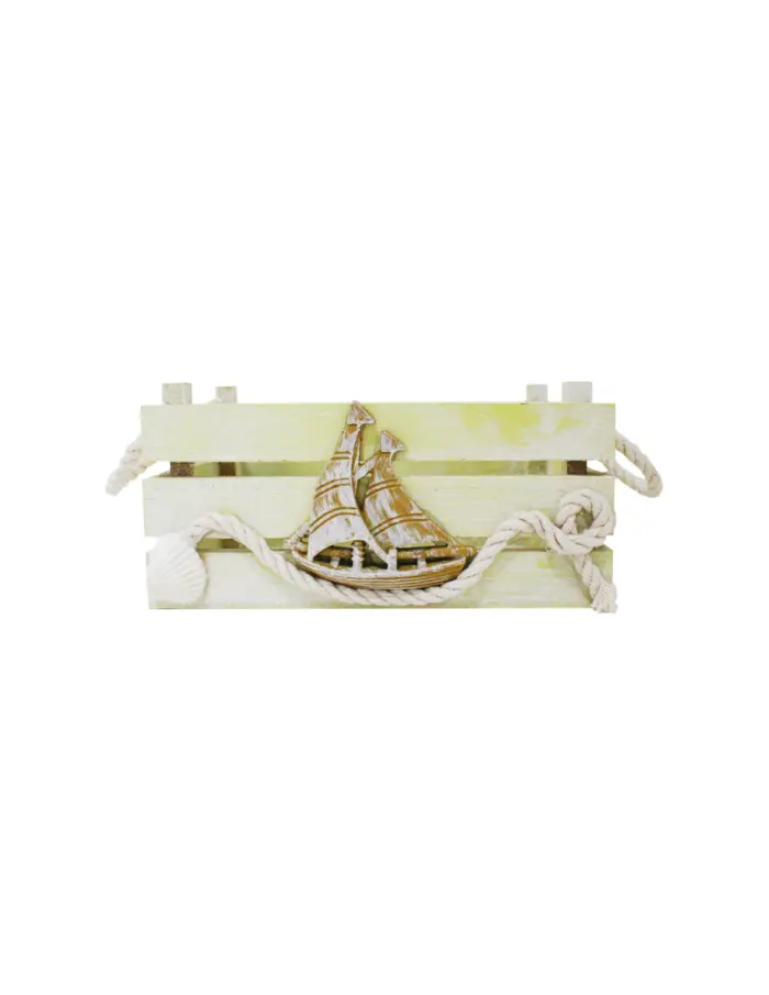 Caja de madera con diseños marinos verde de 16x10x8cm - Image 2