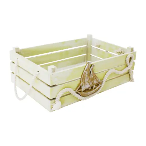 Caja de madera con diseños marinos verde de 28x18x10cm