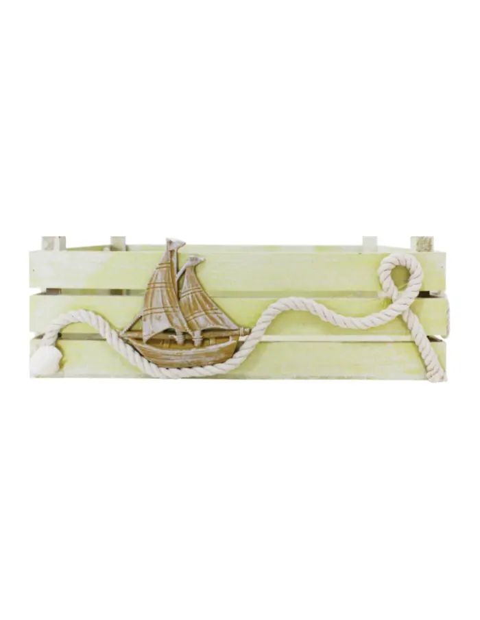 Caja de madera con diseños marinos verde de 28x18x10cm - Image 2