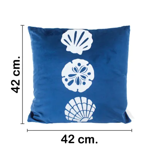 Almohada estampado conchas azul de 42x10x42cm