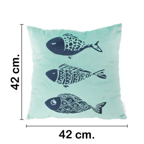 Almohada estampado peces azul claro de 42x10x42cm