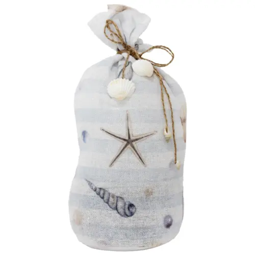 Soporte para puerta estampado conchas azul con blanco de 12x12x25cm