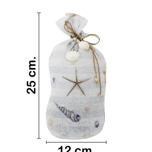 Soporte para puerta estampado conchas azul con blanco de 12x12x25cm