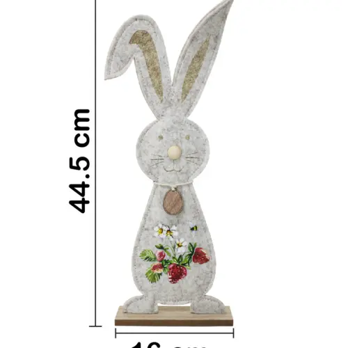 Conejo de fieltro con dibujo de fresas en base de madera de 16×44.5×5.5cm