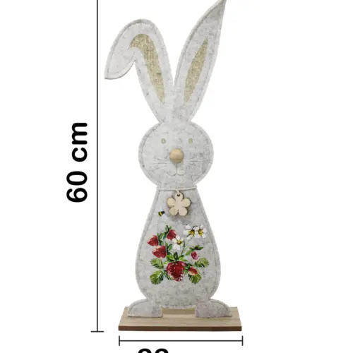 Conejo de fieltro con dibujo de fresas en base de madera de 22x60x8cm