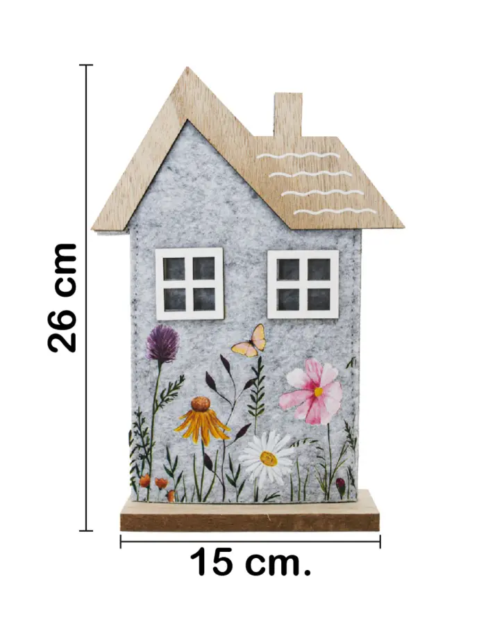 Casa de fieltro con dibujos de flores en base de madera de 16x23x4.5cm - Image 2