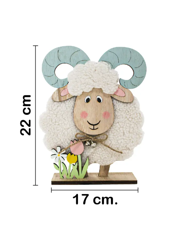 Borrego de peluche con tulipanes en base de madera de 17x22x5cm - Image 2
