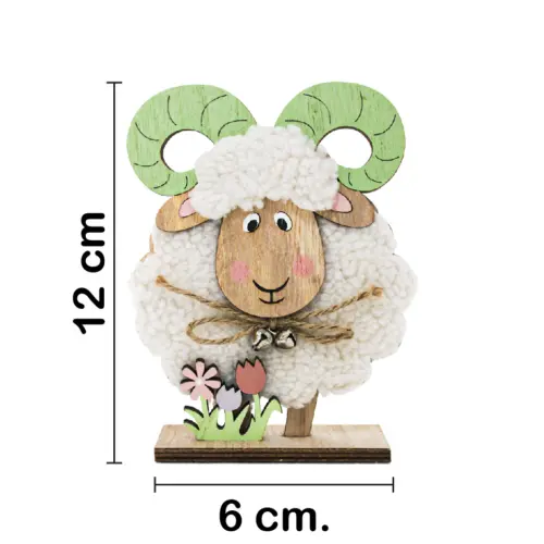 Borrego de peluche con tulipanes en base de madera de 12x6x4cm