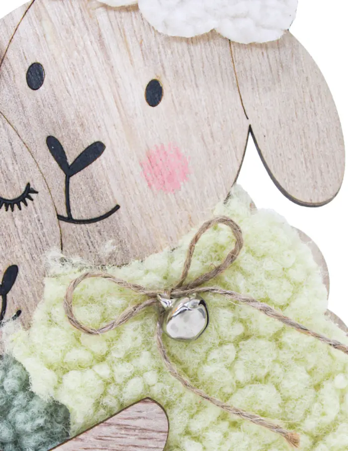 Borregos de madera con peluche verde y amarillo con flores de 16x24x4.5cm - Image 4