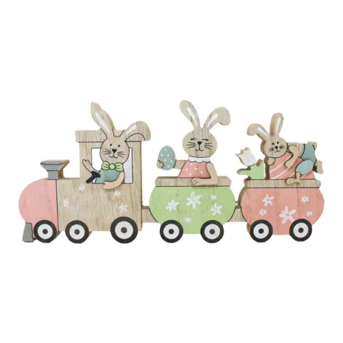 Tren de madera con conejos de 30x14cm