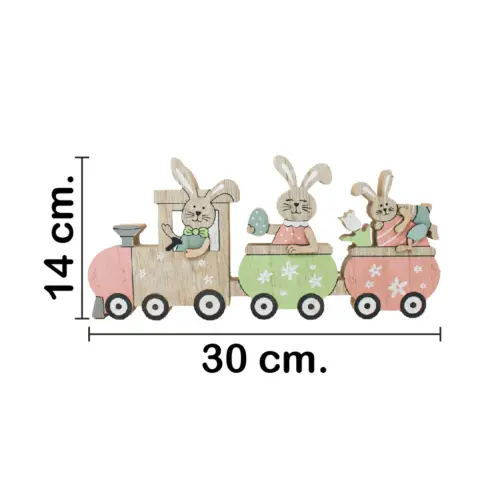 Tren de madera con conejos de 30x14cm