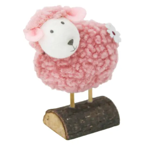 Borrego de peluche rosa base de madera de 9x5x11cm