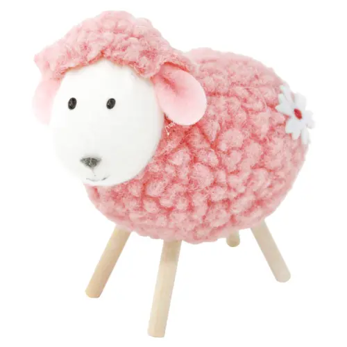 Borrego de peluche blanco con patas de madera de 9x5x9.5cm