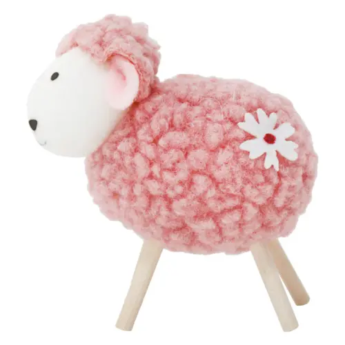 Borrego de peluche blanco con patas de madera de 9x5x9.5cm