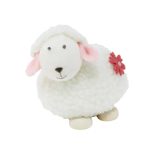 Borrego de peluche blanco con patas de madera de 9.5x5x7cm
