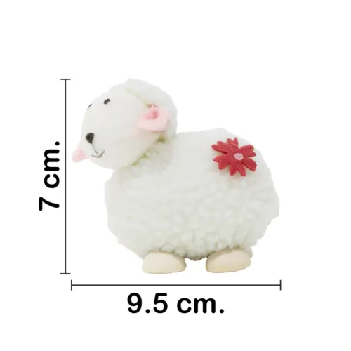 Borrego de peluche blanco con patas de madera de 9.5x5x7cm