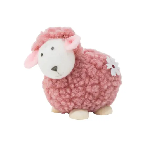 Borrego de peluche rosa con patas de madera de 9.5x5x7cm