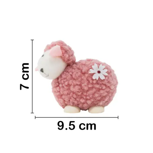 Borrego de peluche rosa con patas de madera de 9.5x5x7cm