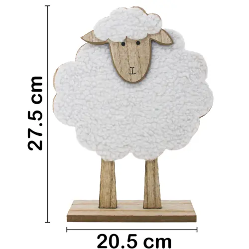 Borrego de peluche blanco en base de madera de 20.5x6x27.5cm