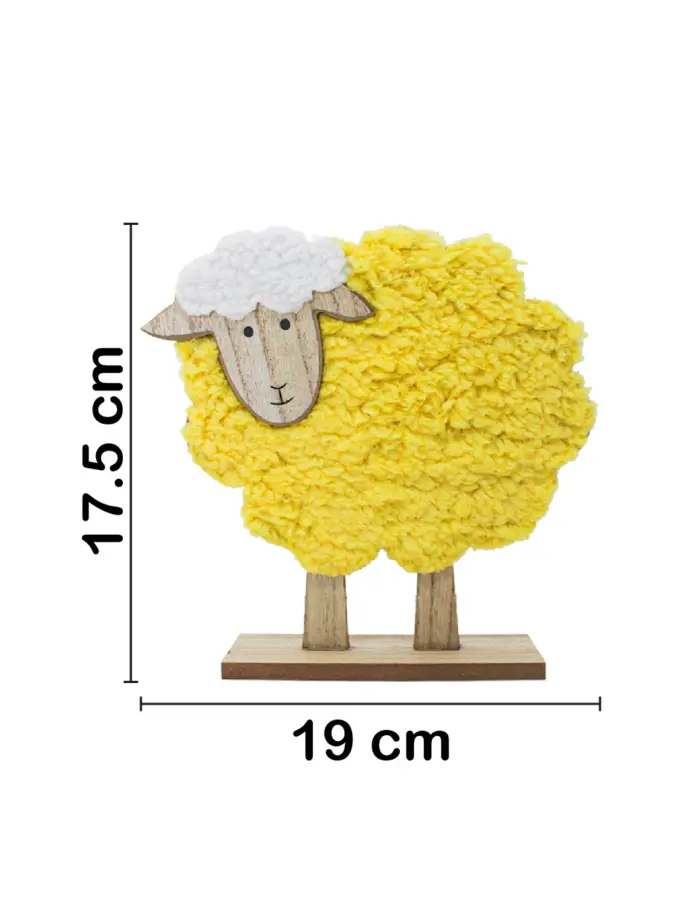 Borrego de peluche amarillo en base de madera de 19x17.5x5cm - Image 2