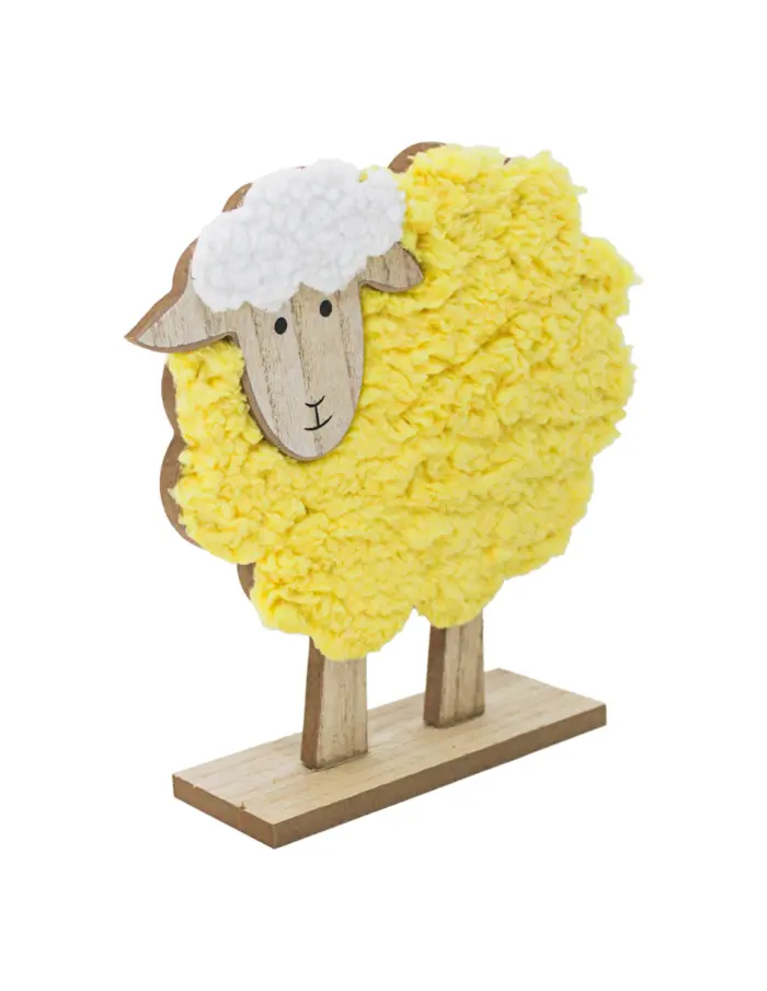 Borrego de peluche amarillo en base de madera de 19x17.5x5cm - Image 3