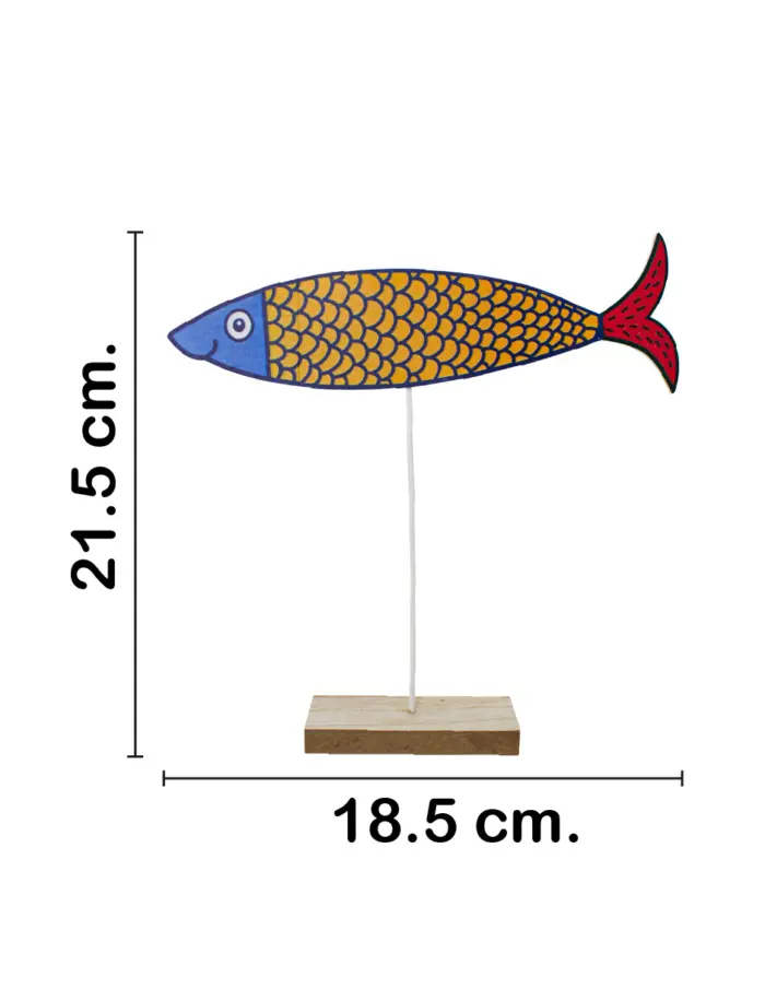 Pez de colores amarillo con azul en base de madera de 18.5x19x4.5cm - Image 2