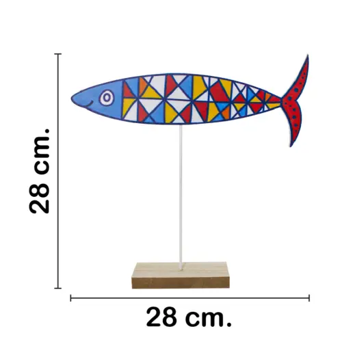Pez de colores en base de madera de 28x29x5cm