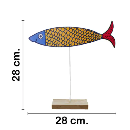 Pez de colores amarillo con azul en base de madera de 27.5×27.5x5cm