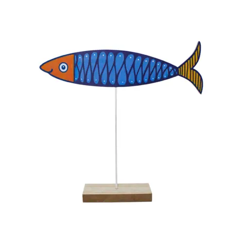Pez azul con amarillo en base de madera de 18.5x20x4.5cm