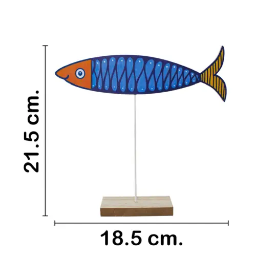 Pez azul con amarillo en base de madera de 18.5x20x4.5cm
