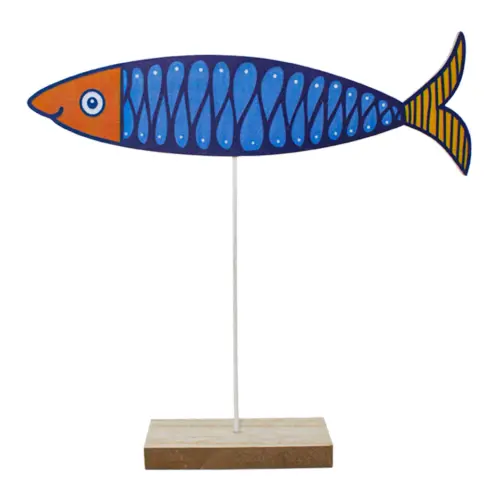 Pez azul con amarillo en base de madera de 27.5x28x5cm