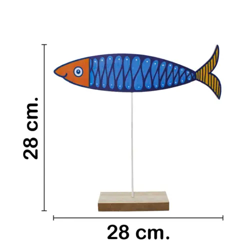 Pez azul con amarillo en base de madera de 27.5x28x5cm