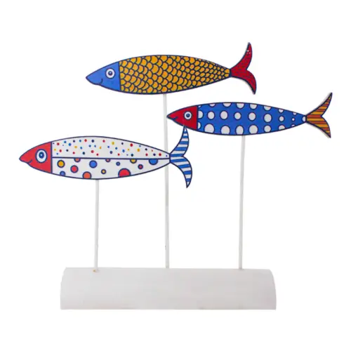 Peces de colores en base de madera de 28x19x6cm