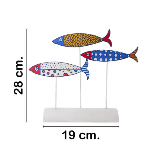 Peces de colores en base de madera de 28x19x6cm