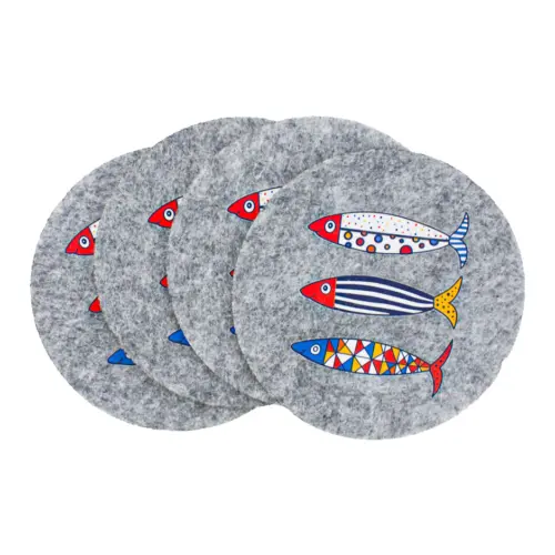 Juego de 4 Porta vasos de fieltro diseño peces de colores de 10cm